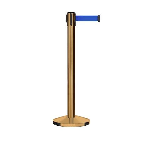 Montour Line Stanchion Belt Barrier Sat.Brass Post 14ft. Blue Belt ES660-SB-BL-140